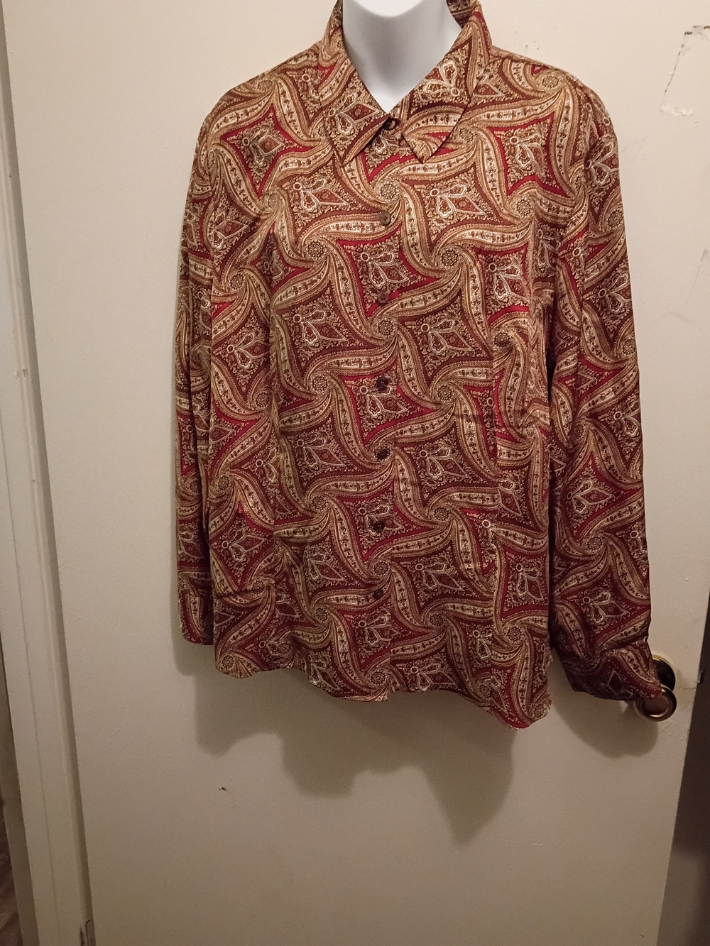 Talbots Long-Sleeve Paisley Button-Down in Red and Tan